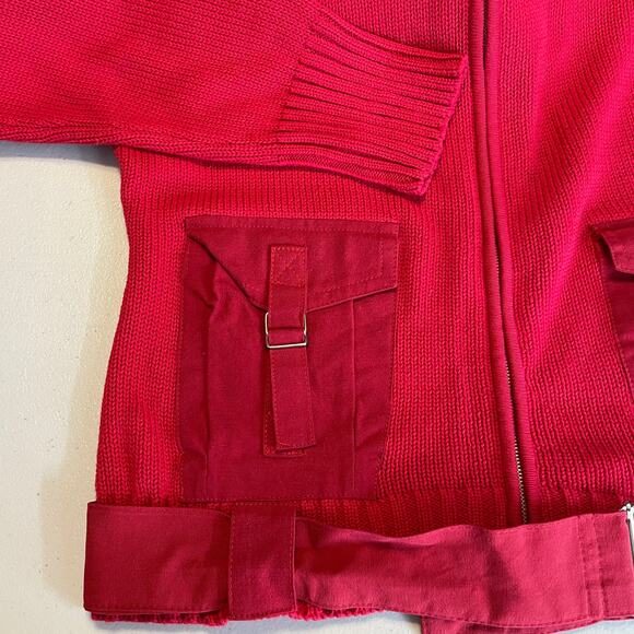 Adolfo Dominquez Red Knit Pockets Belted Designer Sweater Zip Jacket Women L NWT - Picture 9 of 12